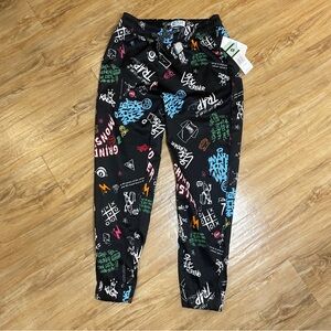 Fresh Prints of Bel-Air Hip HopBlack Graffiti Jogger Pants Drawstring 3 pocket L